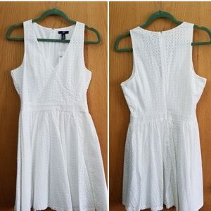 Eyelet lace white vneck fit and flare dress